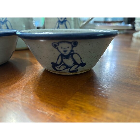 Vtg Bastine Stoneware Teddy Bear Pitcher Creamer & Bowl Set 4 Pc - Picture 3 of 11